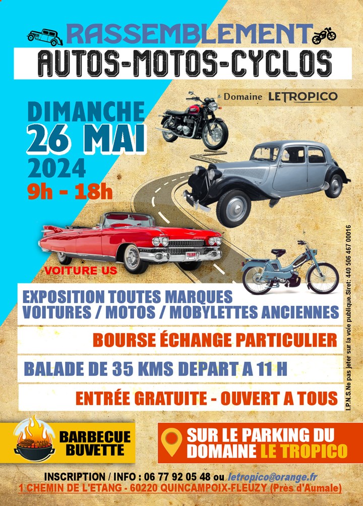 Rassemblement Autos Motos Cyclos au Domaine Le Tropico