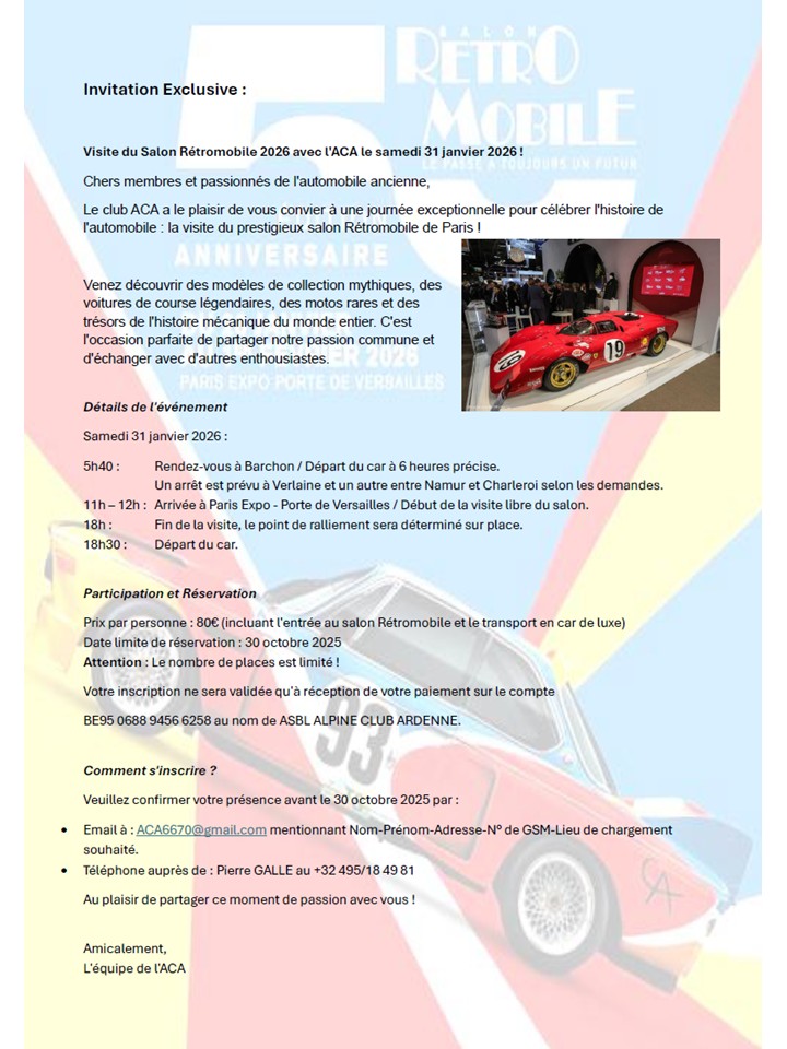 EXCURSION RETROMOBILE PARIS 2026